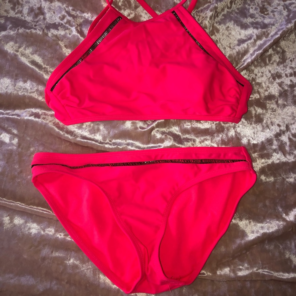 neon pink bathing suit